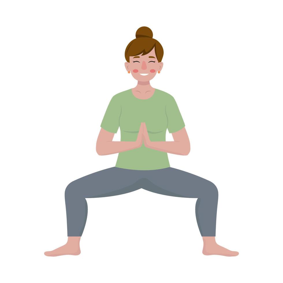 A woman practices yoga in a focused pose, showing her dedication to movement and mindfulness vector