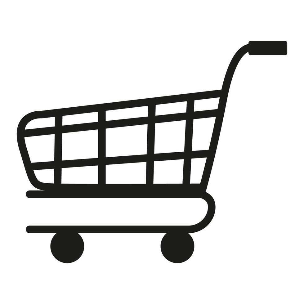 Shopping cart silhouette icon representing retail experience and consumer activity in a minimalistic style vector