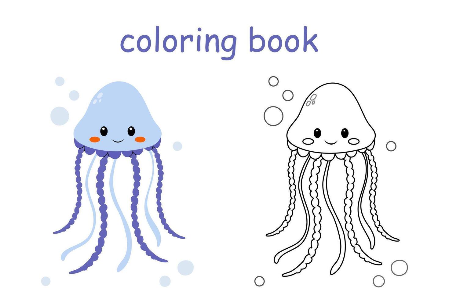 Cute jellyfish coloring page illustration isolated on white. Sea life coloring page. Coloring pages for children vector