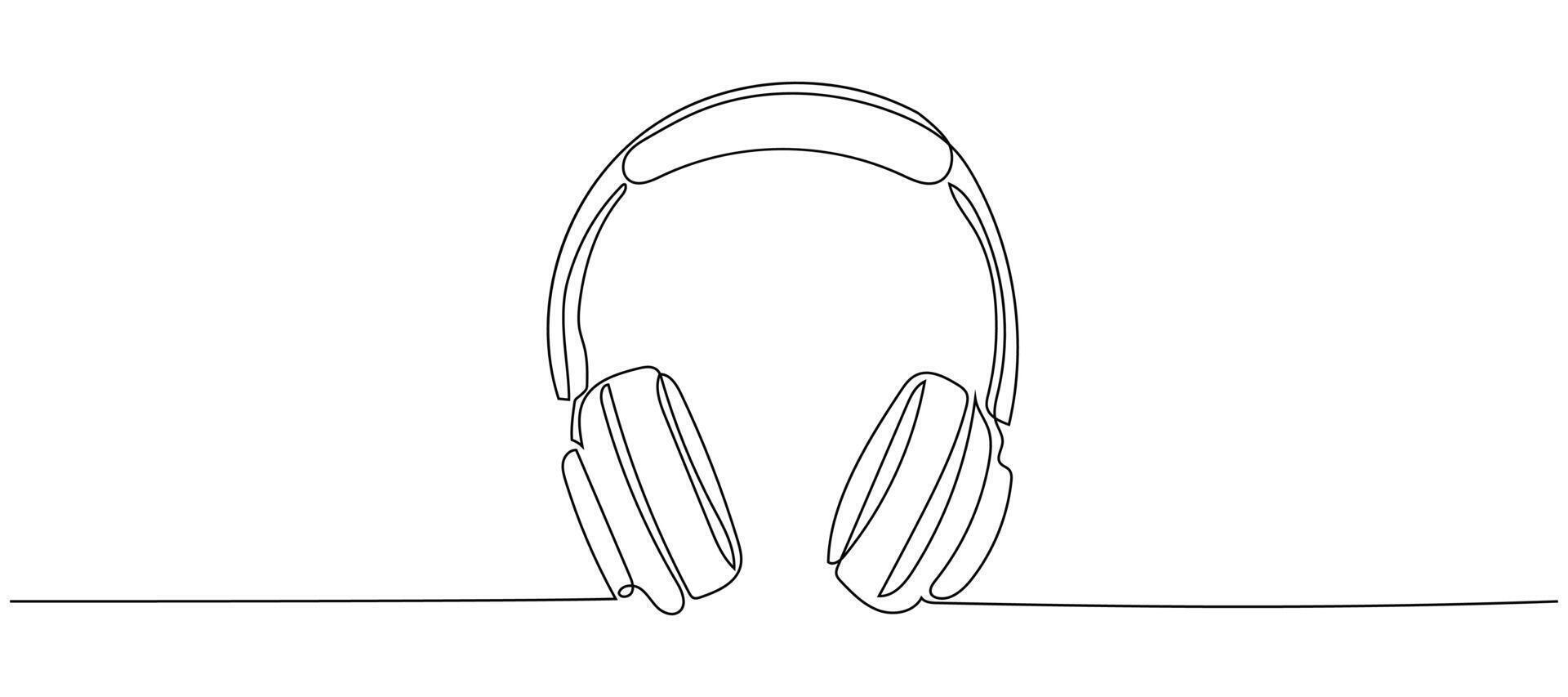 Hand drawing one line headphones speaker on white background. Continuous line drawing of headset. Modern minimalistic illustration. vector