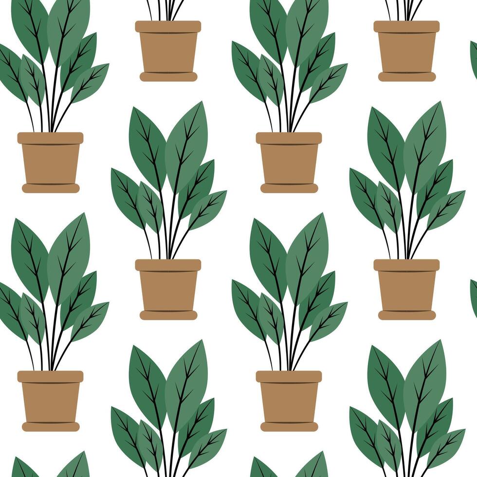 Seamless pattern with house plants in pots on a white background. illustration in flat style. vector