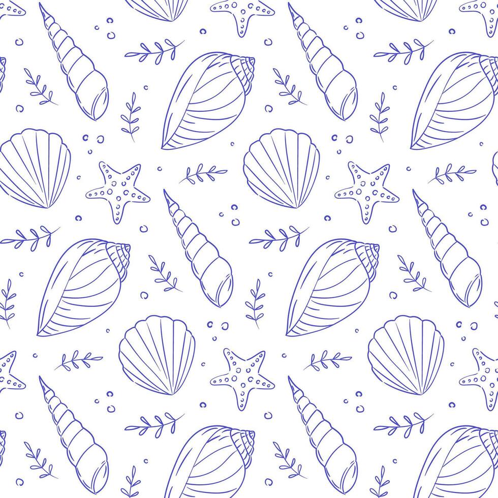 Seashells and starfish in a nautical pattern design for coastal and beach-themed decoration vector