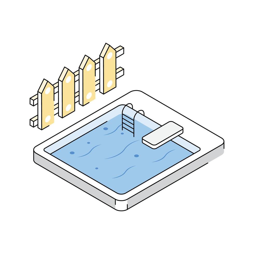 Check out this isometric icon of poolside fence vector