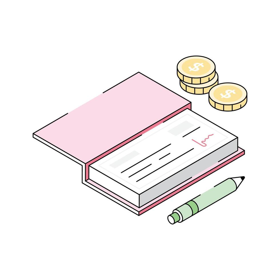 An isometric icon representing a financial cheque process vector
