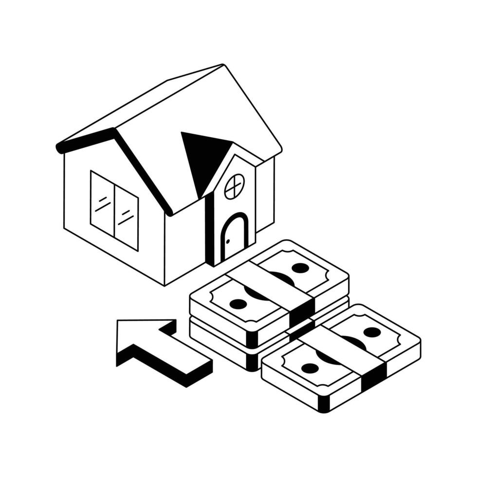 Premium isometric outline icon showing home buying process. vector