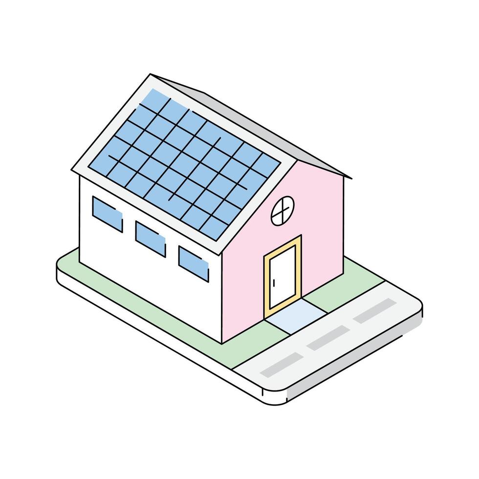 A captivating isometric icon representing solar-powered home vector