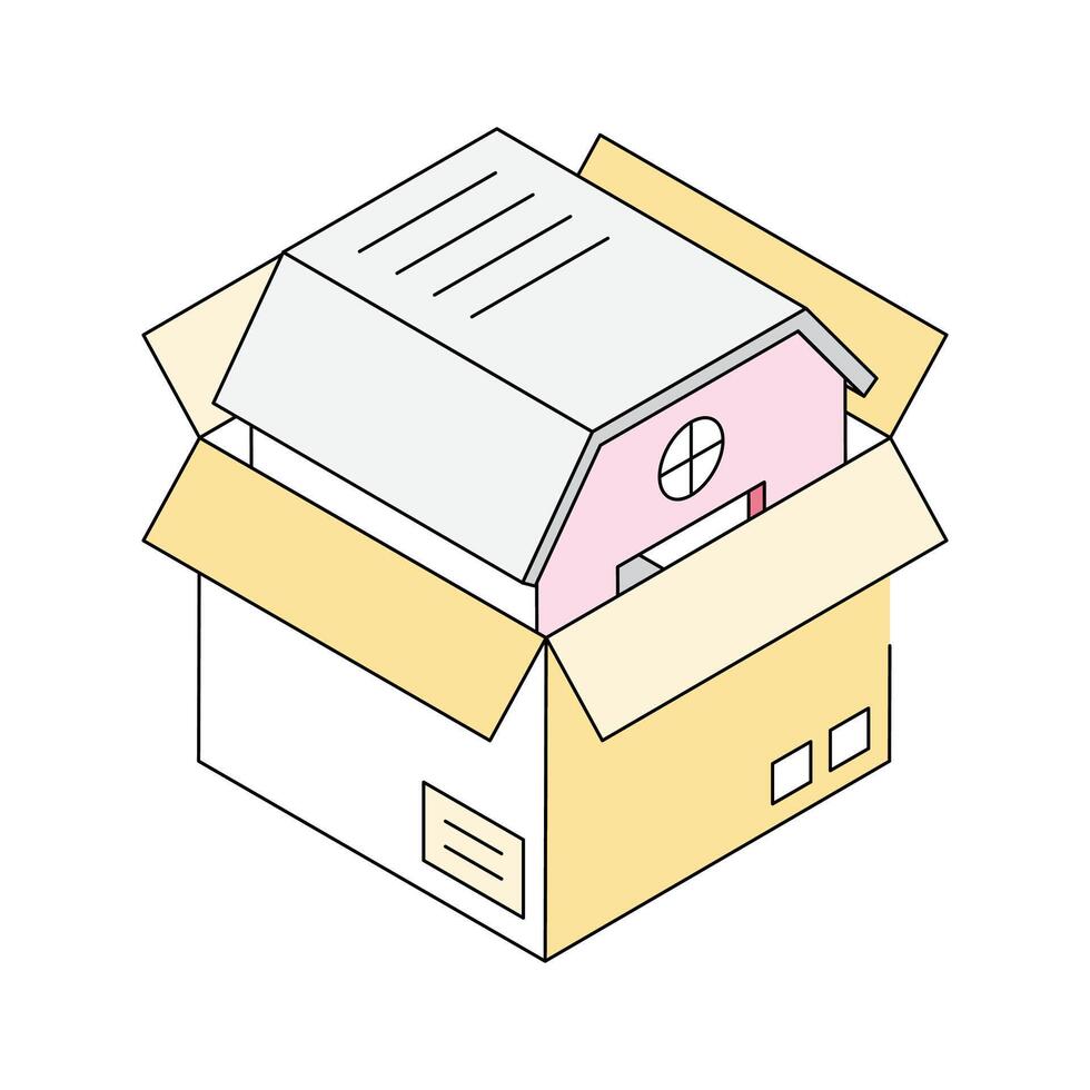 An amazing isometric icon showing home moving process vector