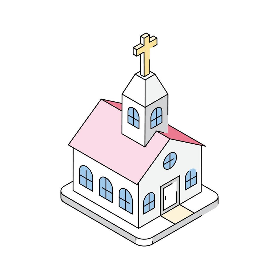 An isometric style icon showing a traditional church building vector