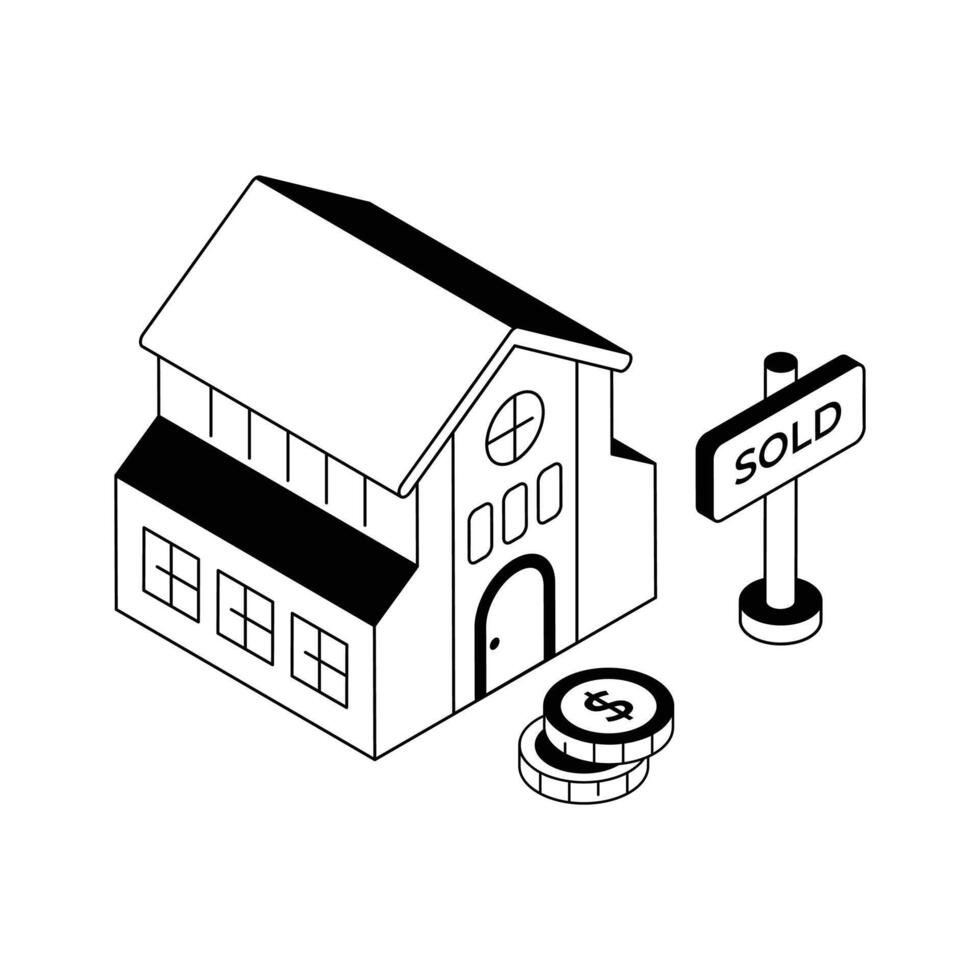 An isometric icon perfectly showing house sold status. vector
