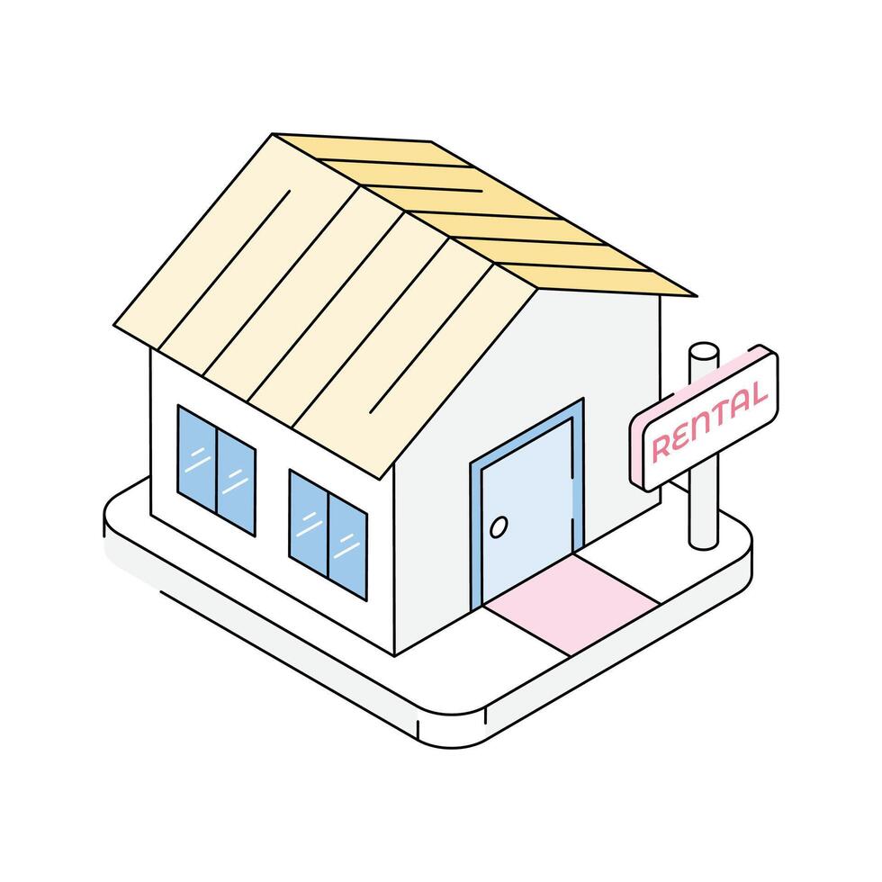 An isometric icon showing rental property concept vector