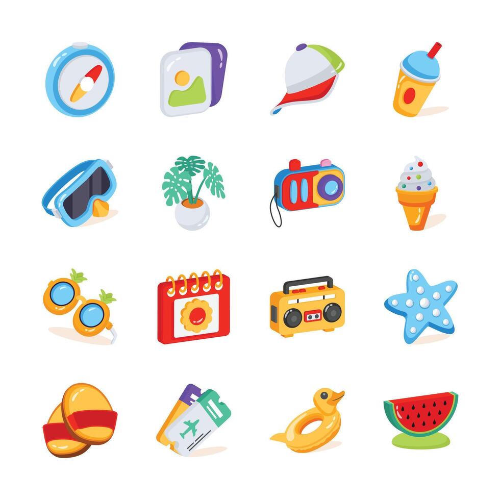 Check out latest pack of summer and vacation 2d style icons vector