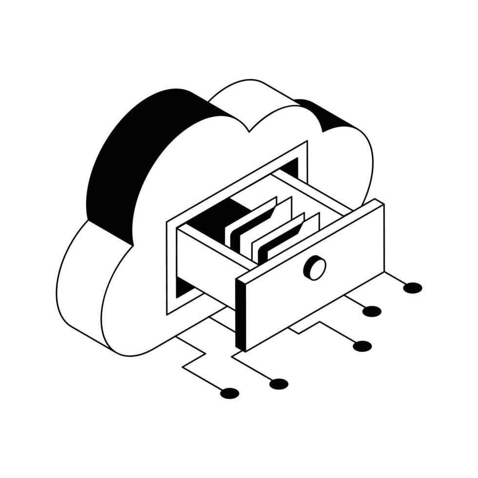 Premium isometric outline icon for cloud storage option. vector