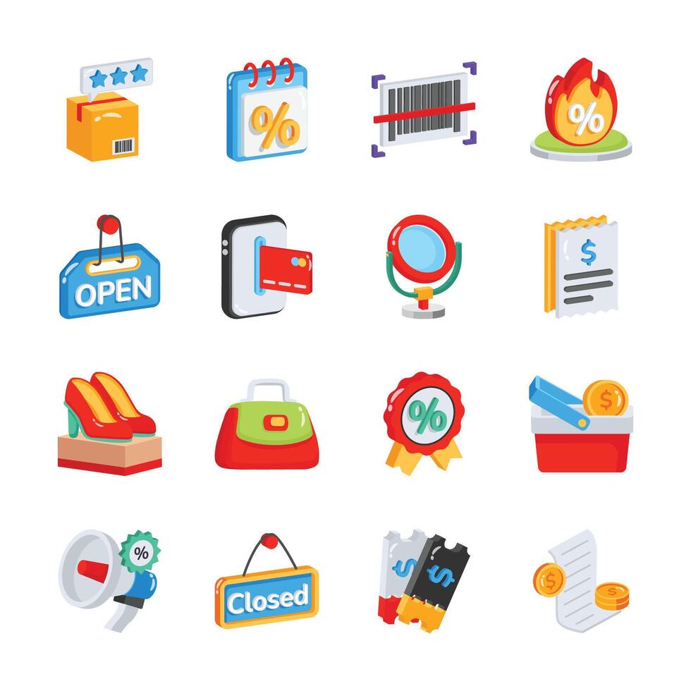 Latest Collection of Shopping Sale 2d Icons vector