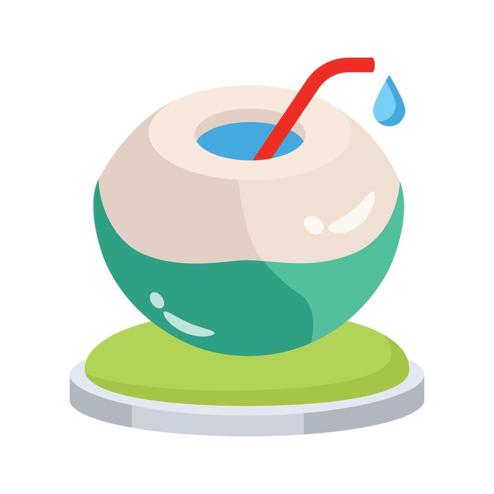 Easy to edit 2d icon of chilled coconut drink vector