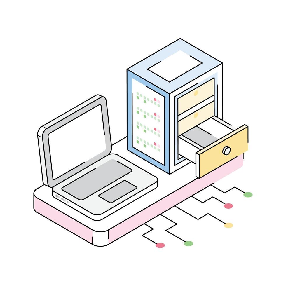 Well designed isometric icon of laptop server interface vector