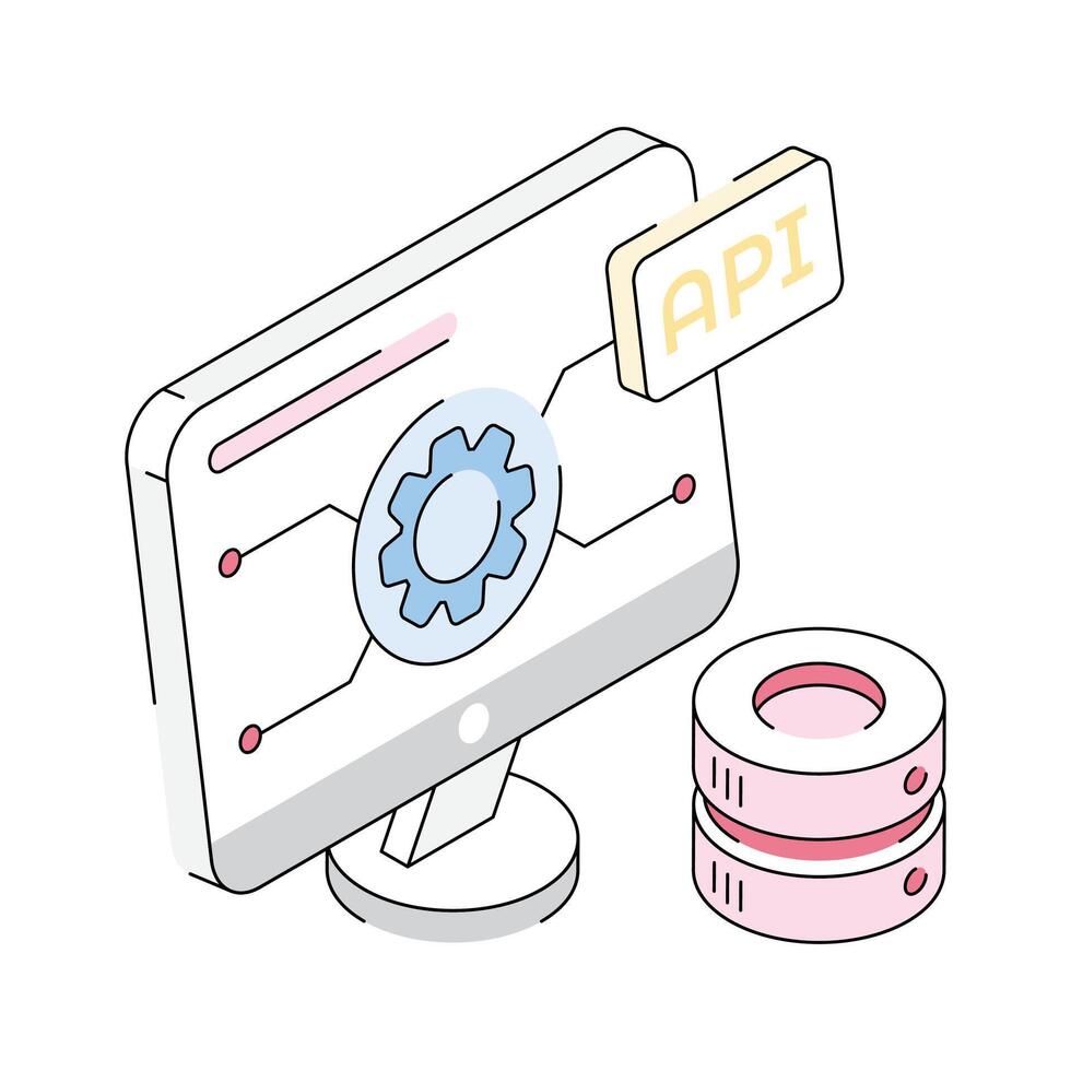 A stylish isometric icon visualizing smart api interface vector
