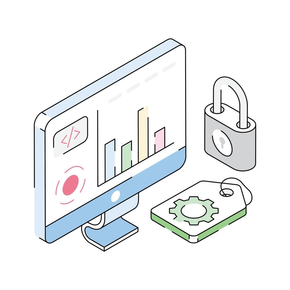 An isometric icon showing streamlined coding data process vector