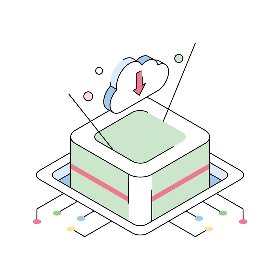 Trendy isometric icon representing cloud download feature vector