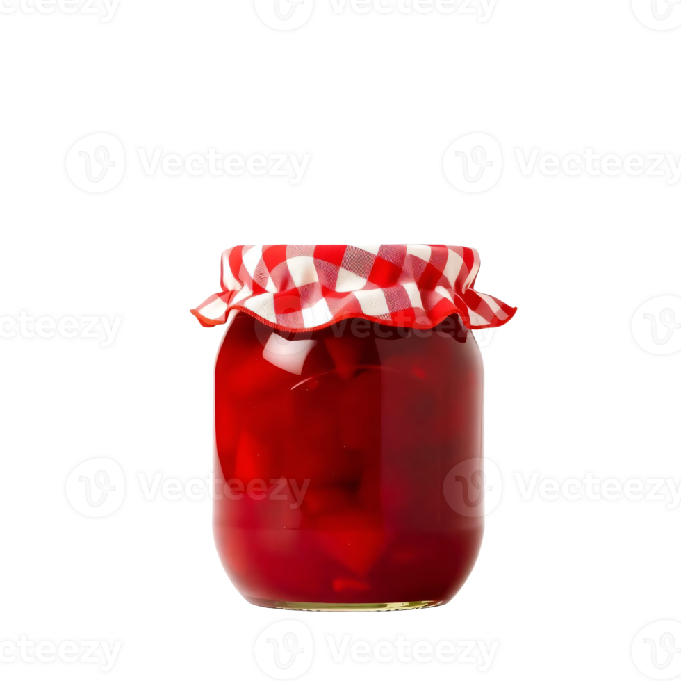 A jar of pickled red cabbage with a red and white checkered cloth png