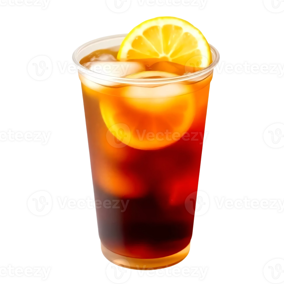 A glass of iced tea with lemon slices png
