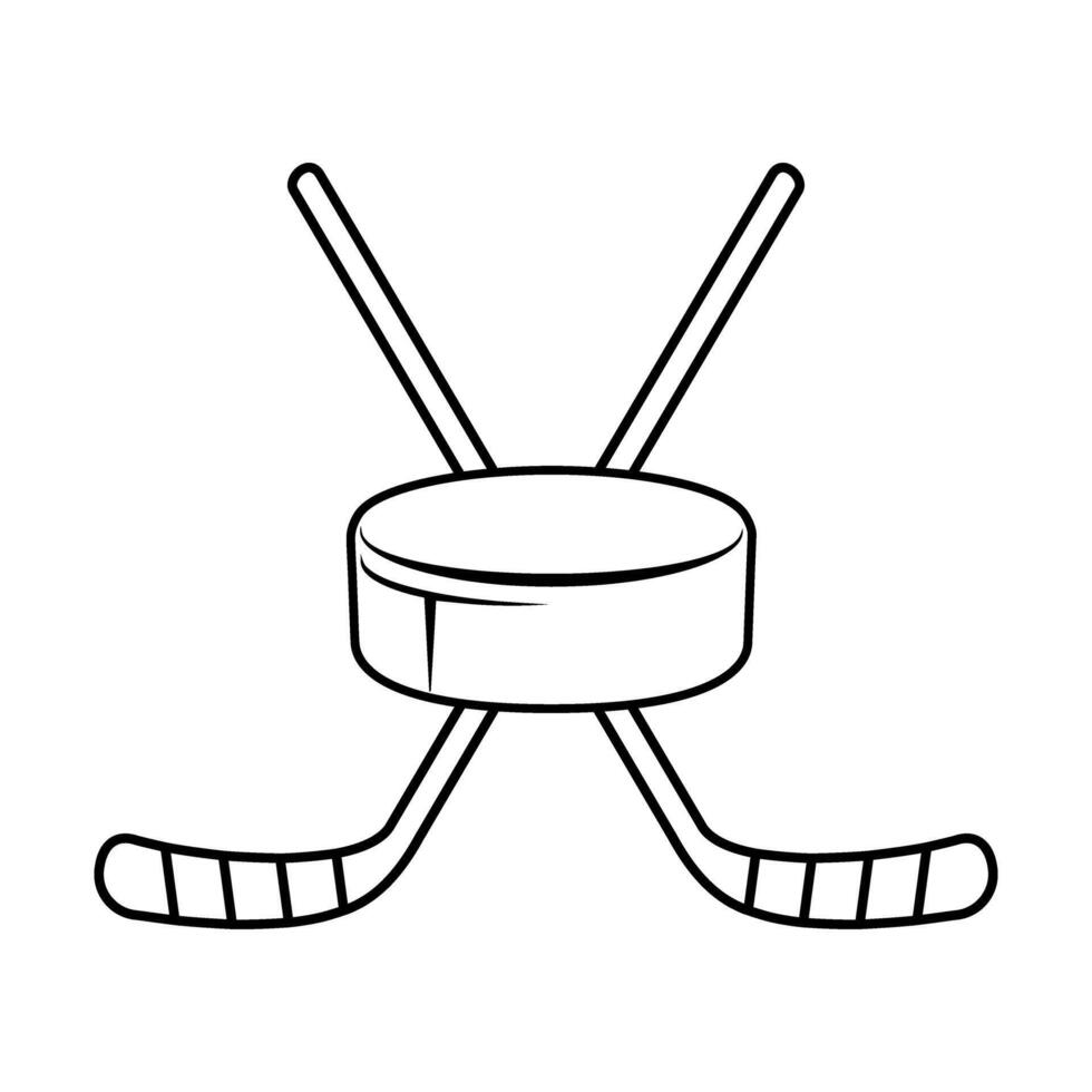 hockey stick and puck icon over white background, line style, illustration. vector