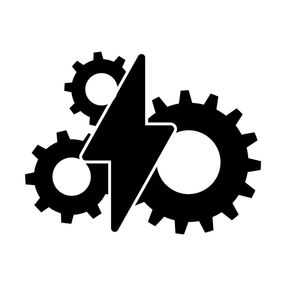gear wheel and lightning icon over white background, silhouette style, illustration vector
