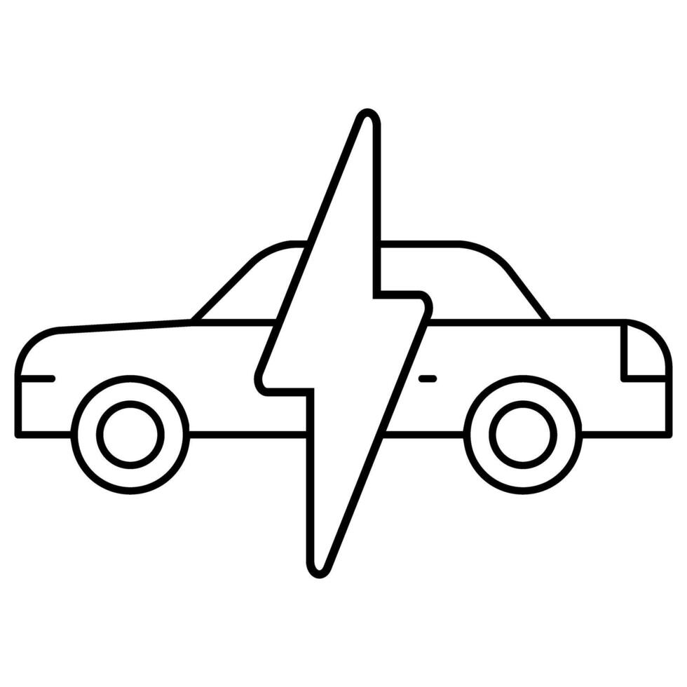 electric car vehicle with thunderbolt illustration outline style icon for apps and websites vector