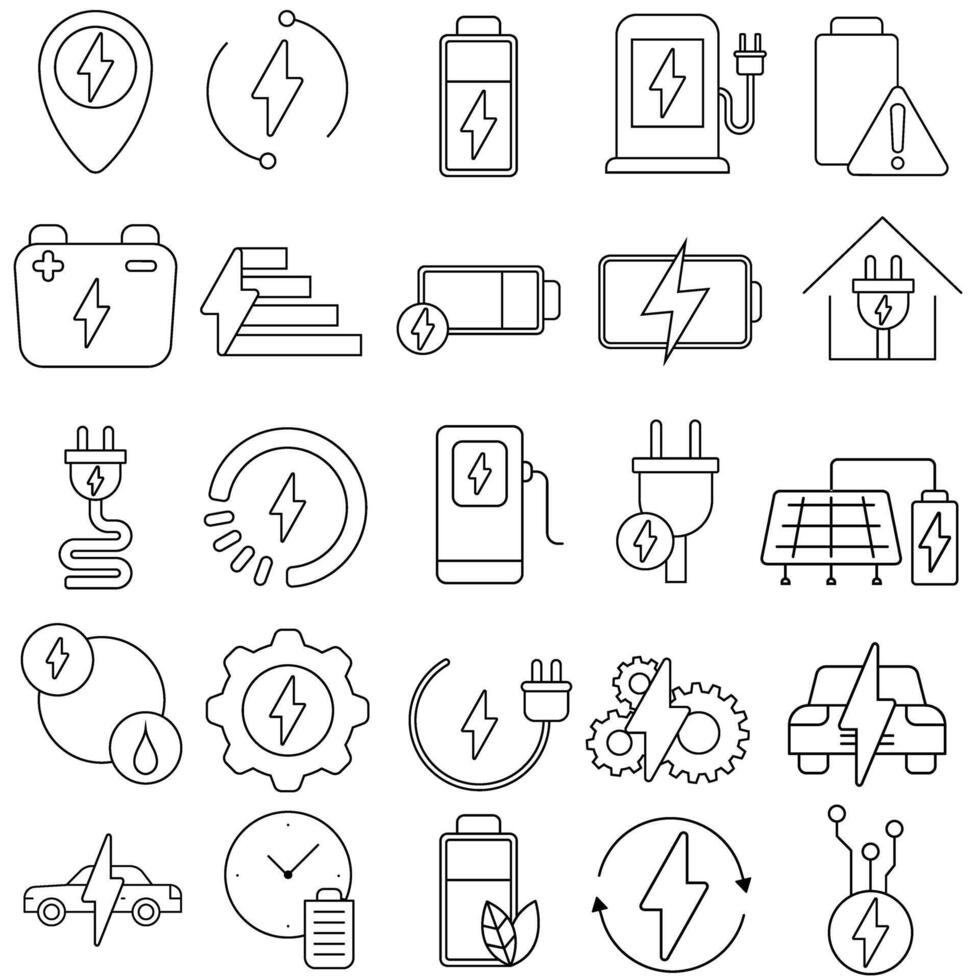 Electricity icons set. Outline illustration of 16 electricity icons for web vector