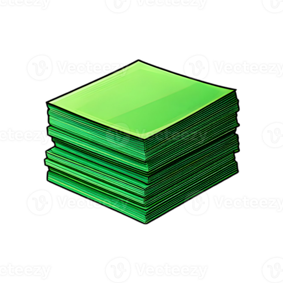 Stack of Bright Green Paper Sheets on Transparent Background png