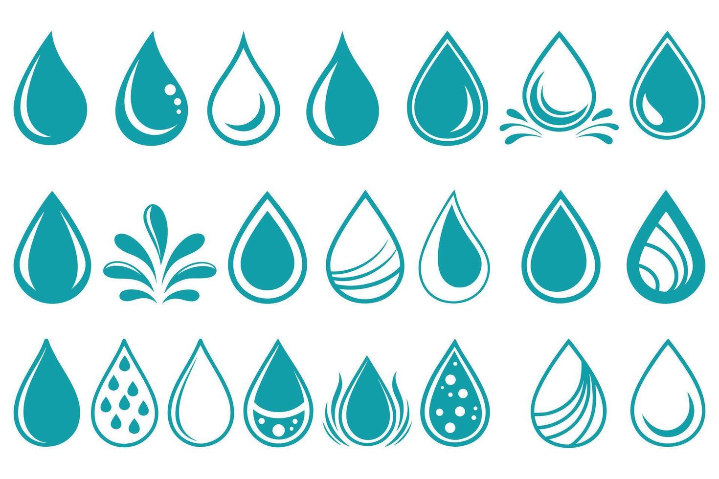 Set of Water Drop Icons and Splash Symbols Collection of Liquid Drop Designs for Eco, Nature, and Clean Water Themes vector