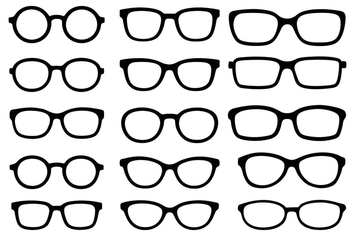 Glasses Icons Set Black Eyewear Silhouettes in Various Frame Styles vector