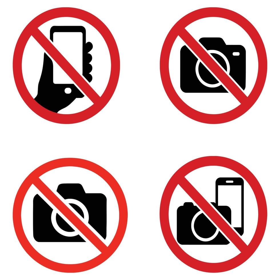 No Photography Icon Set Prohibited Camera and Phone Symbols for Signs vector