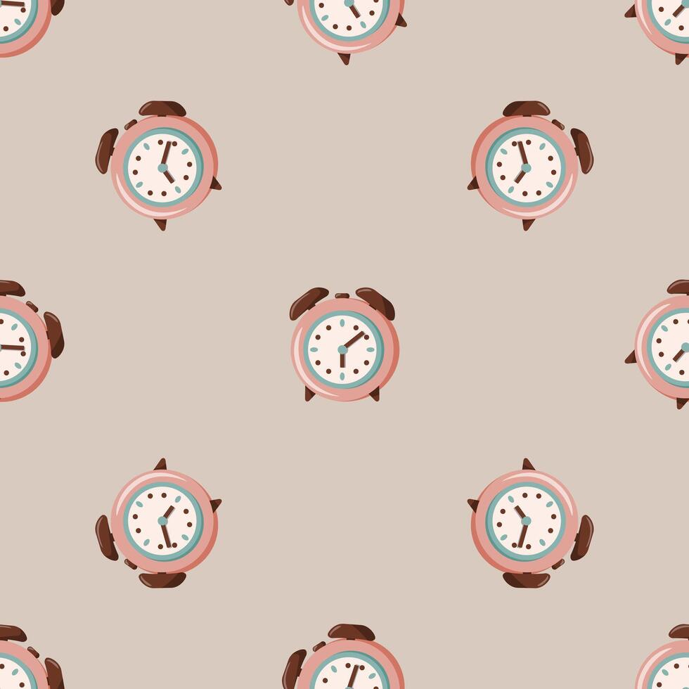 Retro alarm clock pattern in pastel colors vector