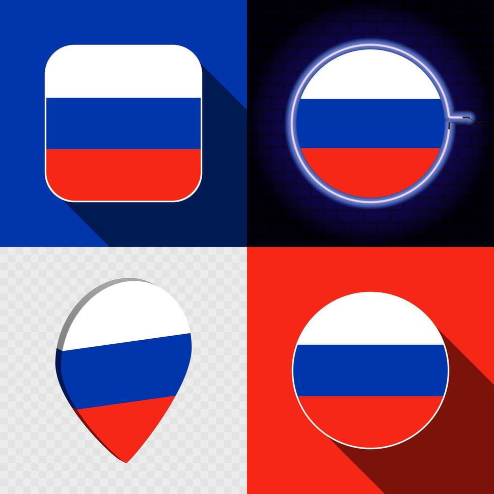 Set of modern icons with the national flag of Russia. vector