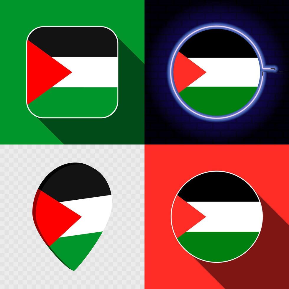 Set of modern icons with the national flag of Palestine. vector