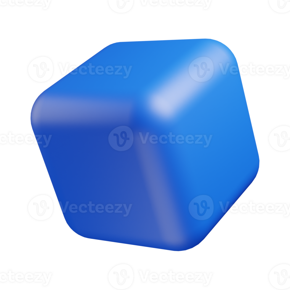 3d abstract object beveled cube shape blue png