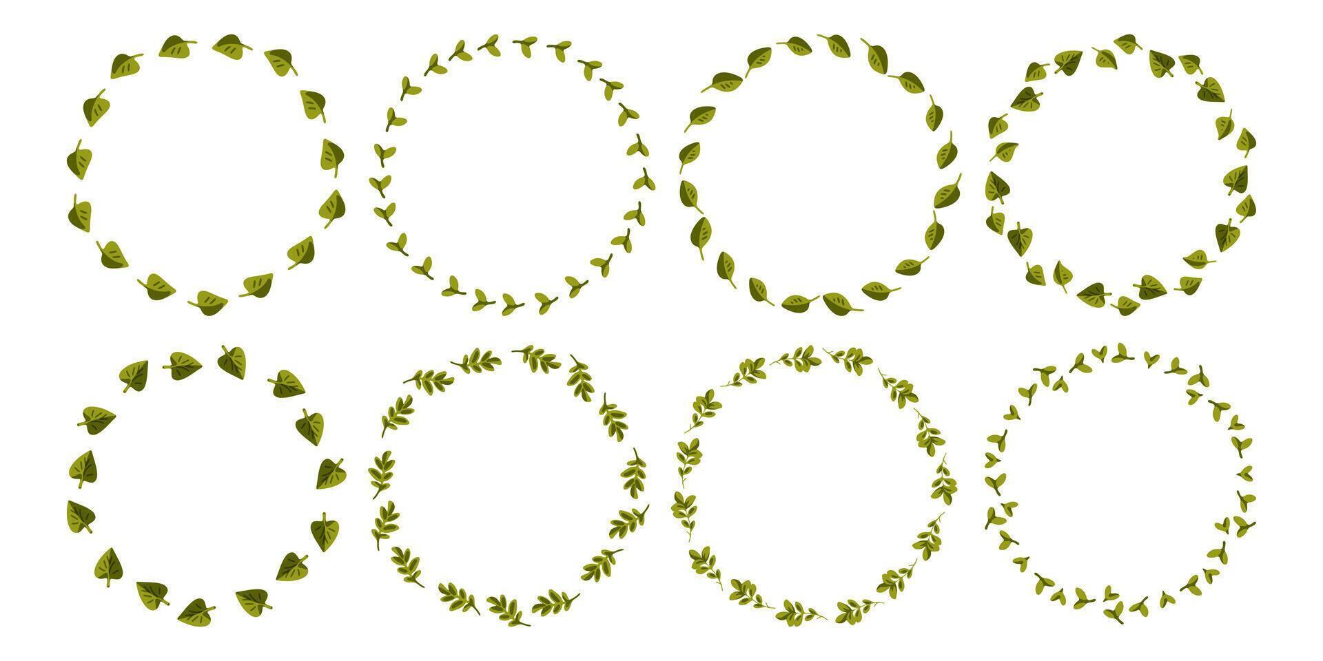 Green Leaf Wreath Frame Set vector
