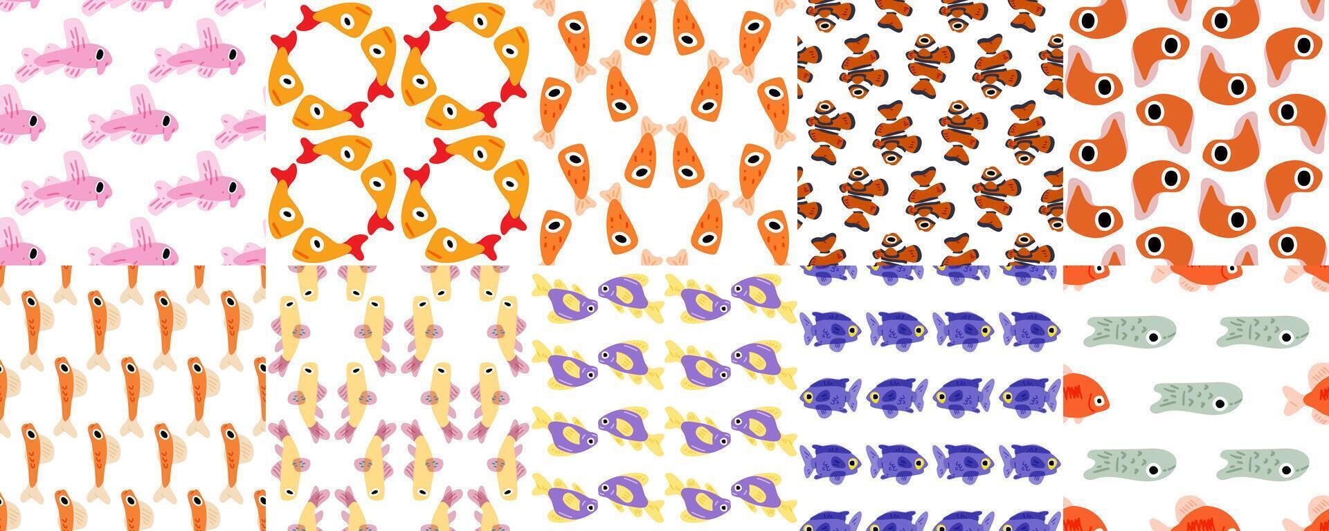 Funny Seamless Cartoon Fish Patterns vector