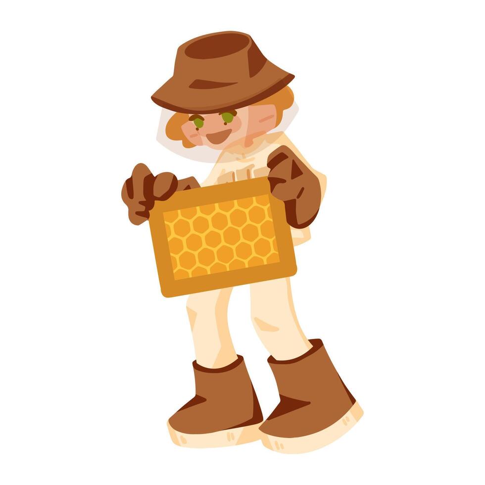 Cartoon Beekeeper with Honeycomb Frame vector