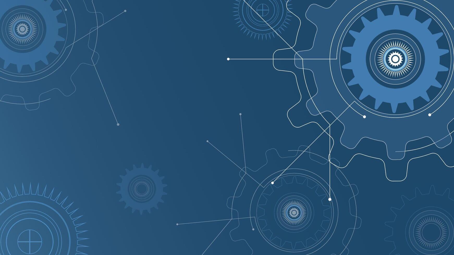 Abstract illustration featuring mechanical gears and connecting lines on a blue digital technology background vector