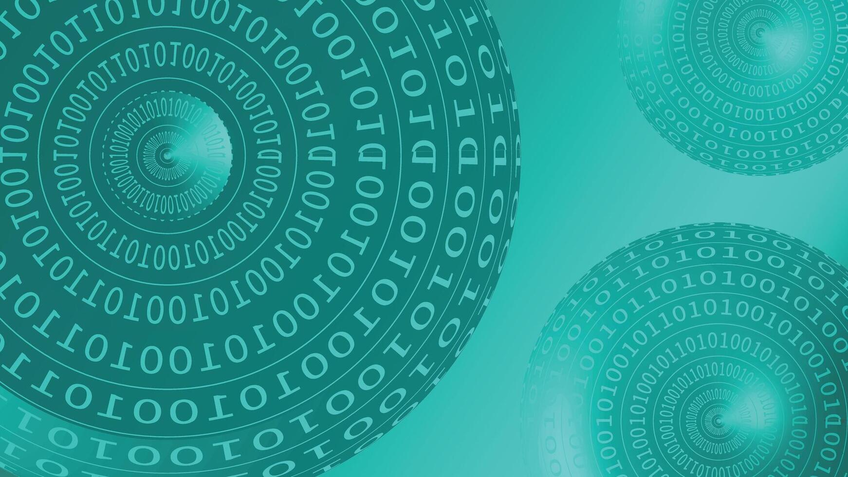 Abstract 3D illustration of binary digits forming glowing spheres on a teal background in tech style vector