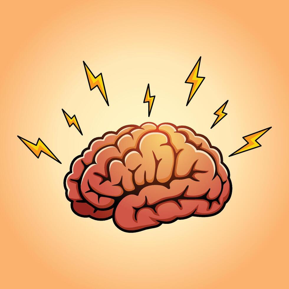 Brain With Lightning Cartoon Illustration vector
