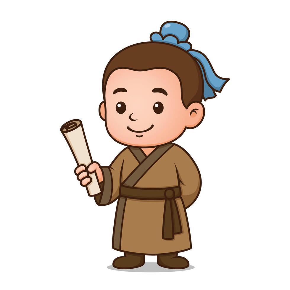 Cute Ancient Chinese Schoolar Cartoon Character vector
