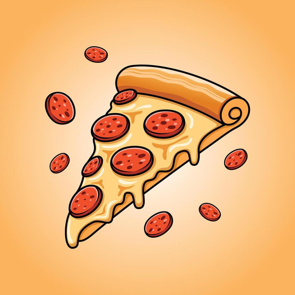 Pepperoni Pizza Slice Cartoon Illustration vector