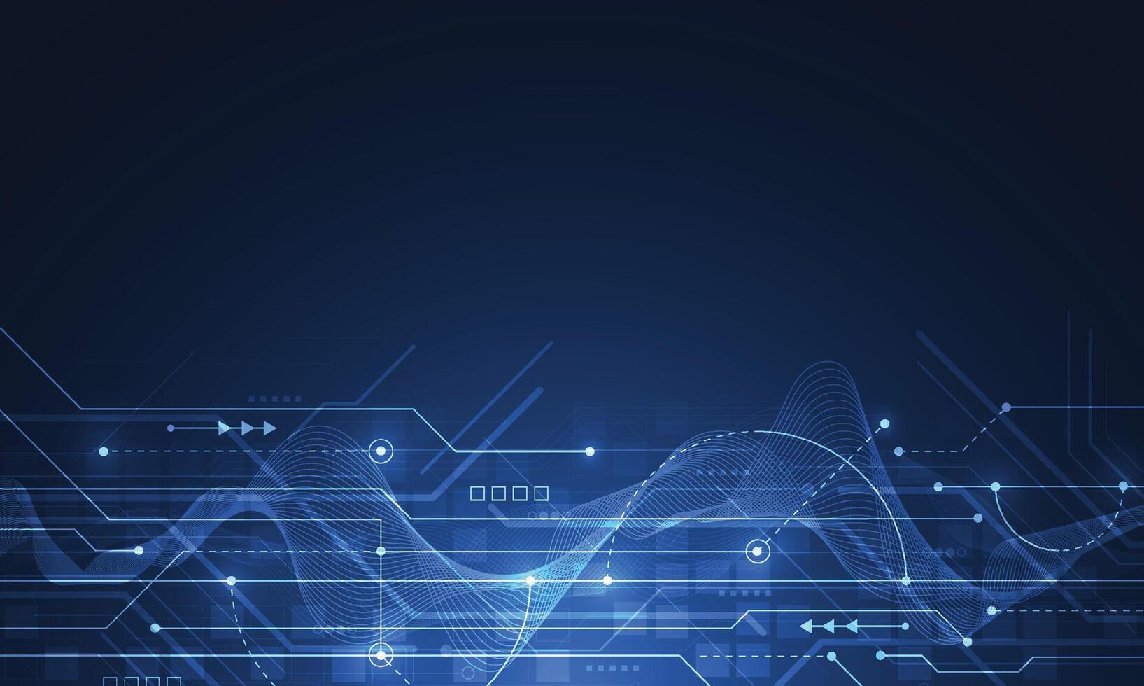 Abstract blue glowing line technology circuit board background design. Communication dot and line speed. vector