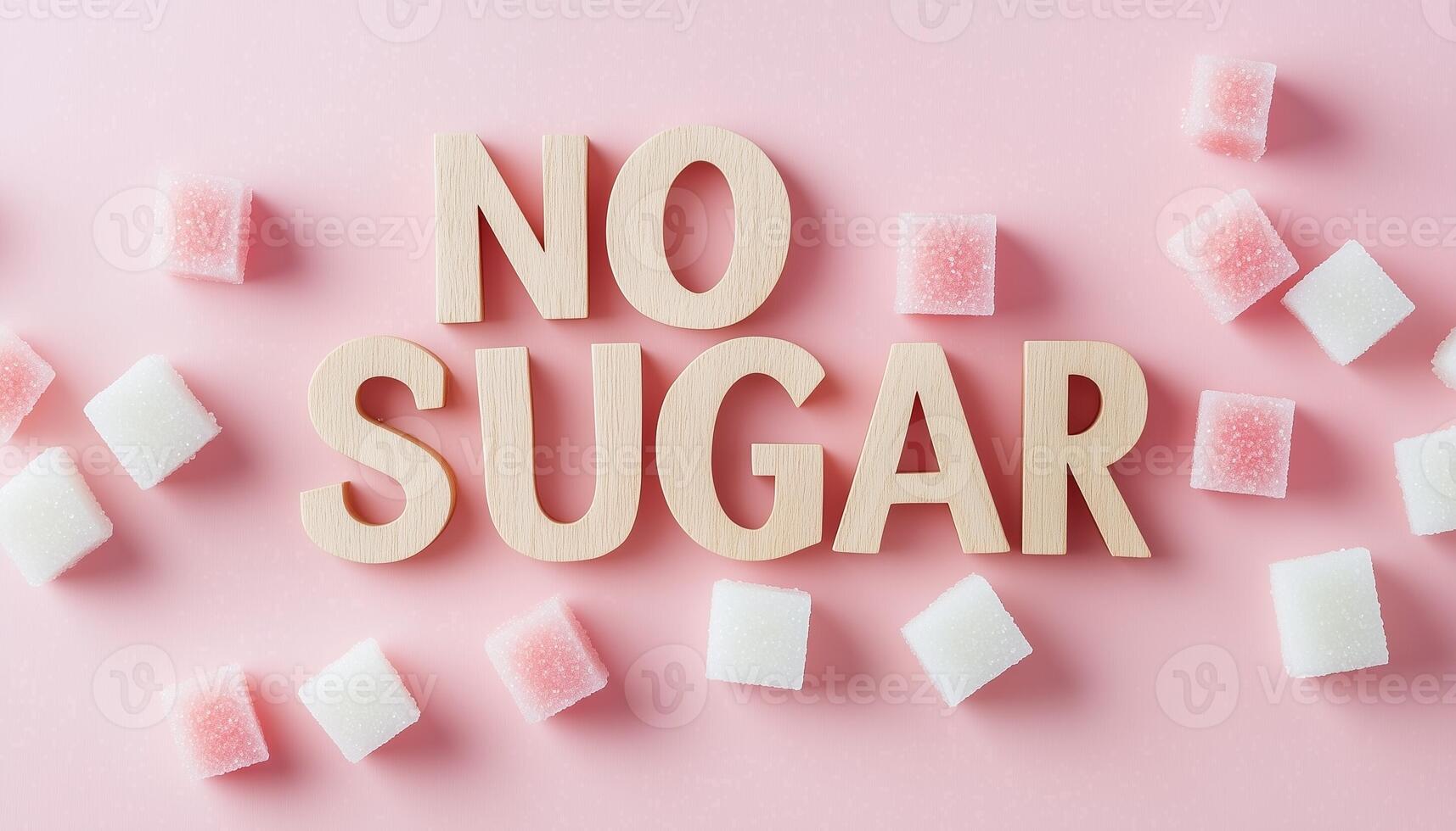 White sugar cubes pattern with wooden text in pink background flat lay view photo