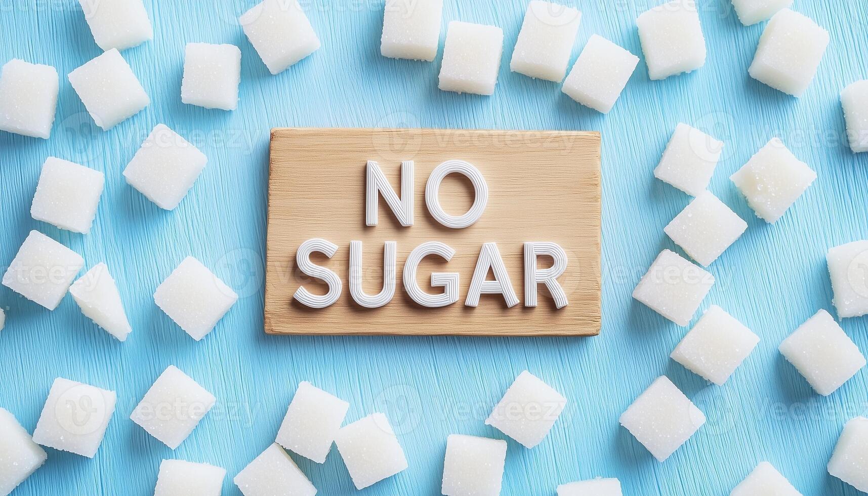 White sugar cubes pattern with text in blue background photo