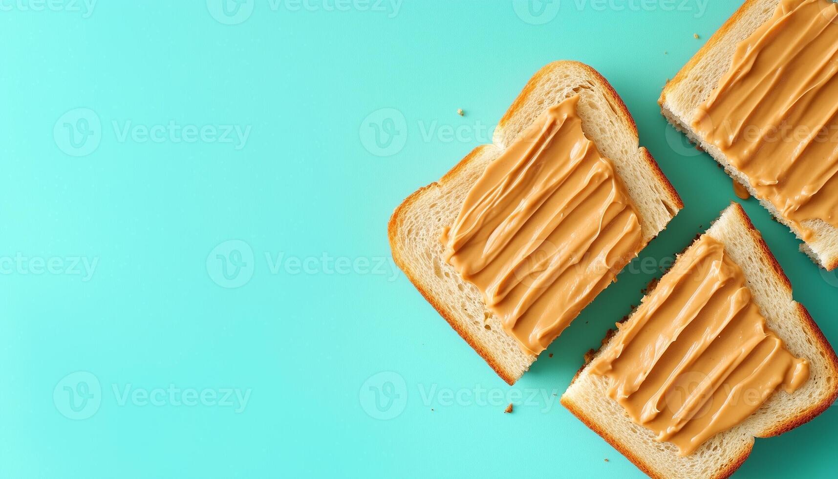 Loaf bread slice with peanut butter jam topping for simple breakfast photo