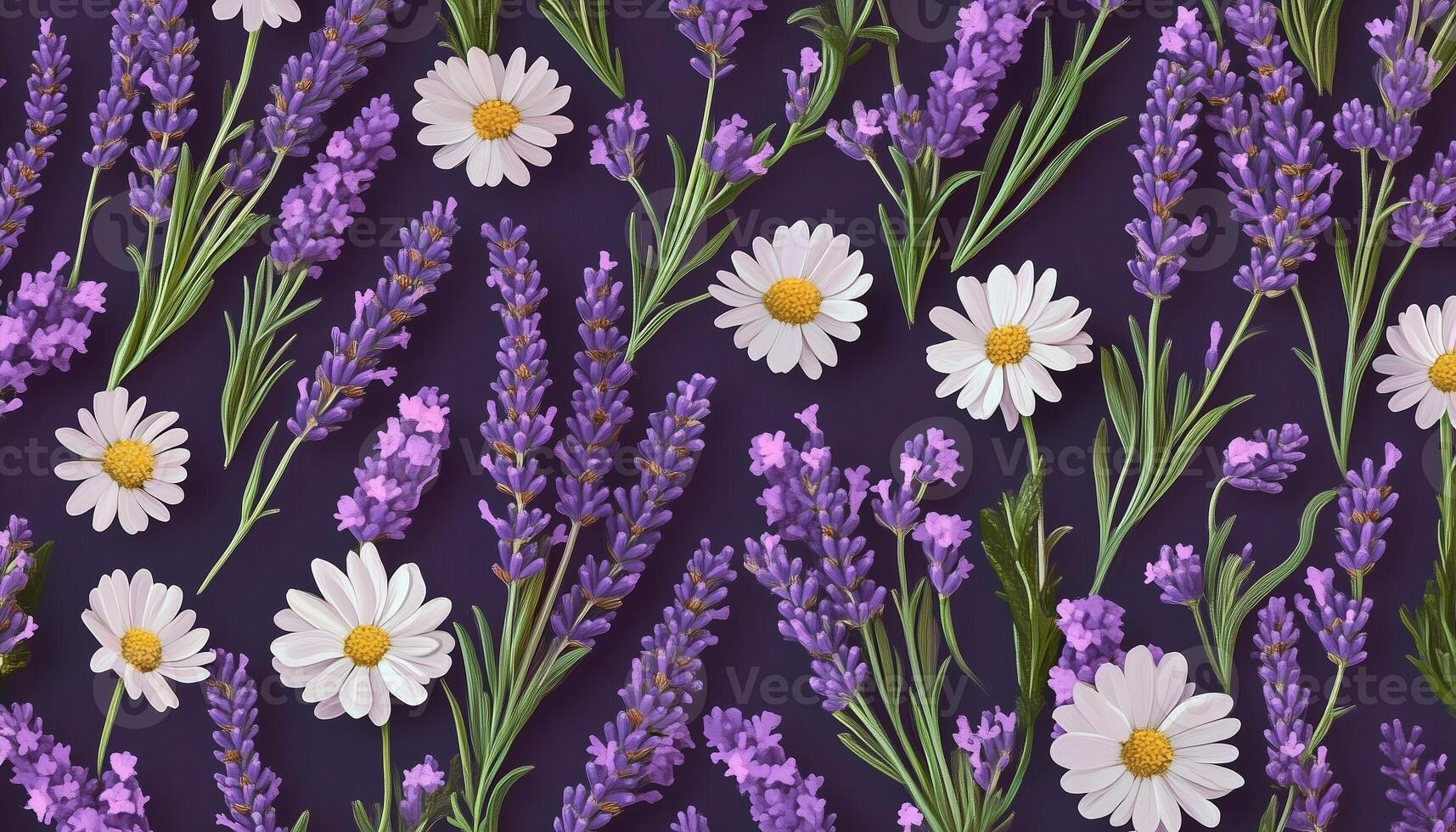 Fresh lavender and chamomile flower pattern nature background photo