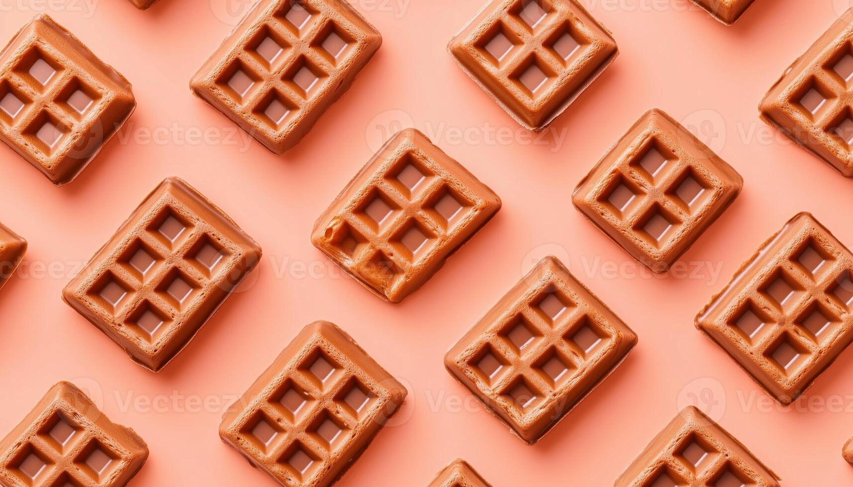 Chocolate square waffle pattern seamless diagonal on peach background photo